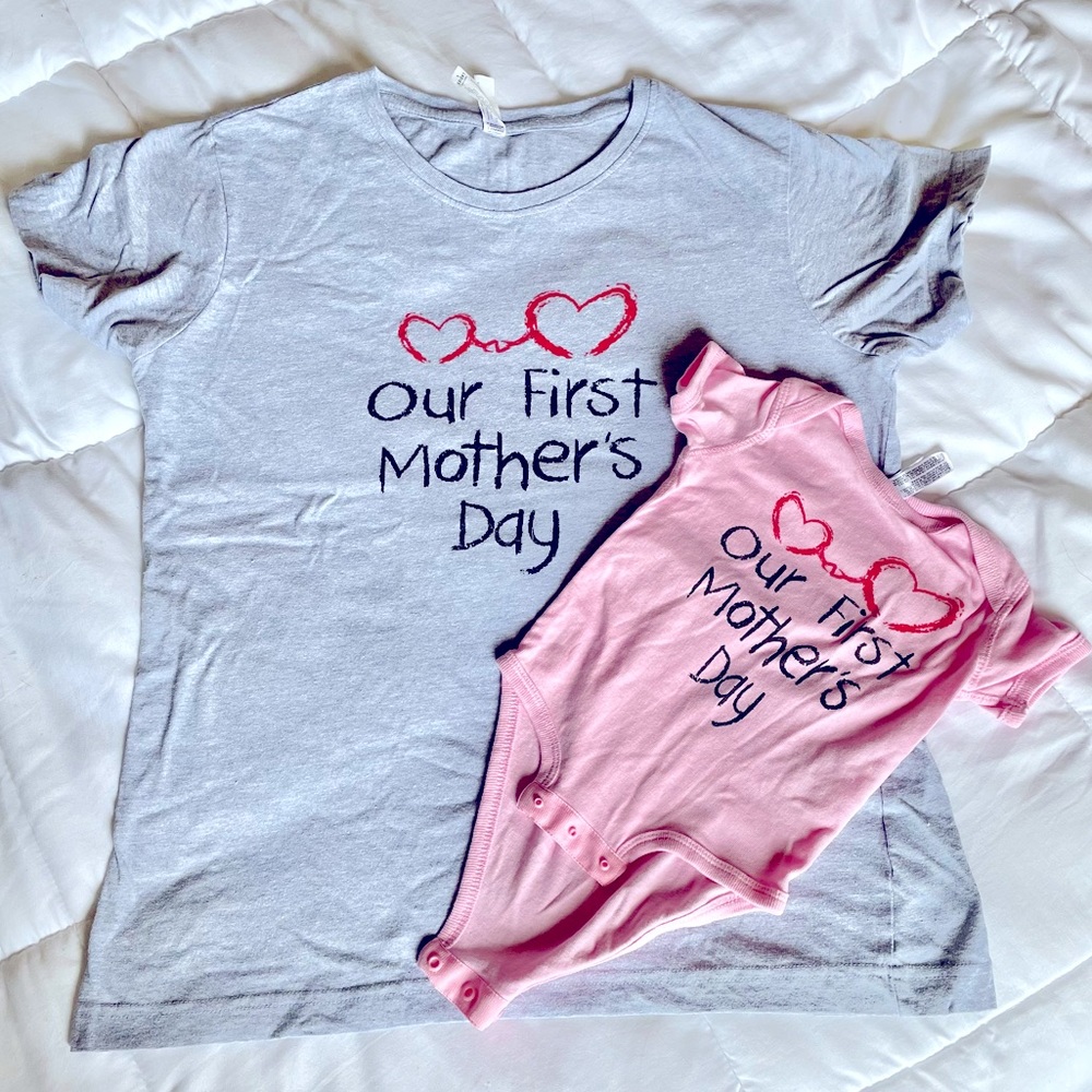 Set, first Mother’s Day L t-shirt & 6 mo. onesie